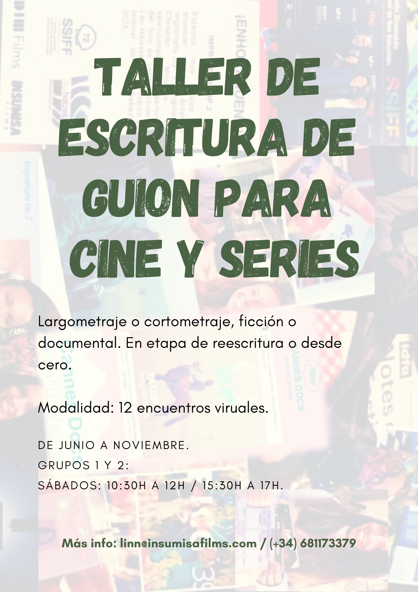Taller de escritura de guion cinematográfico y series